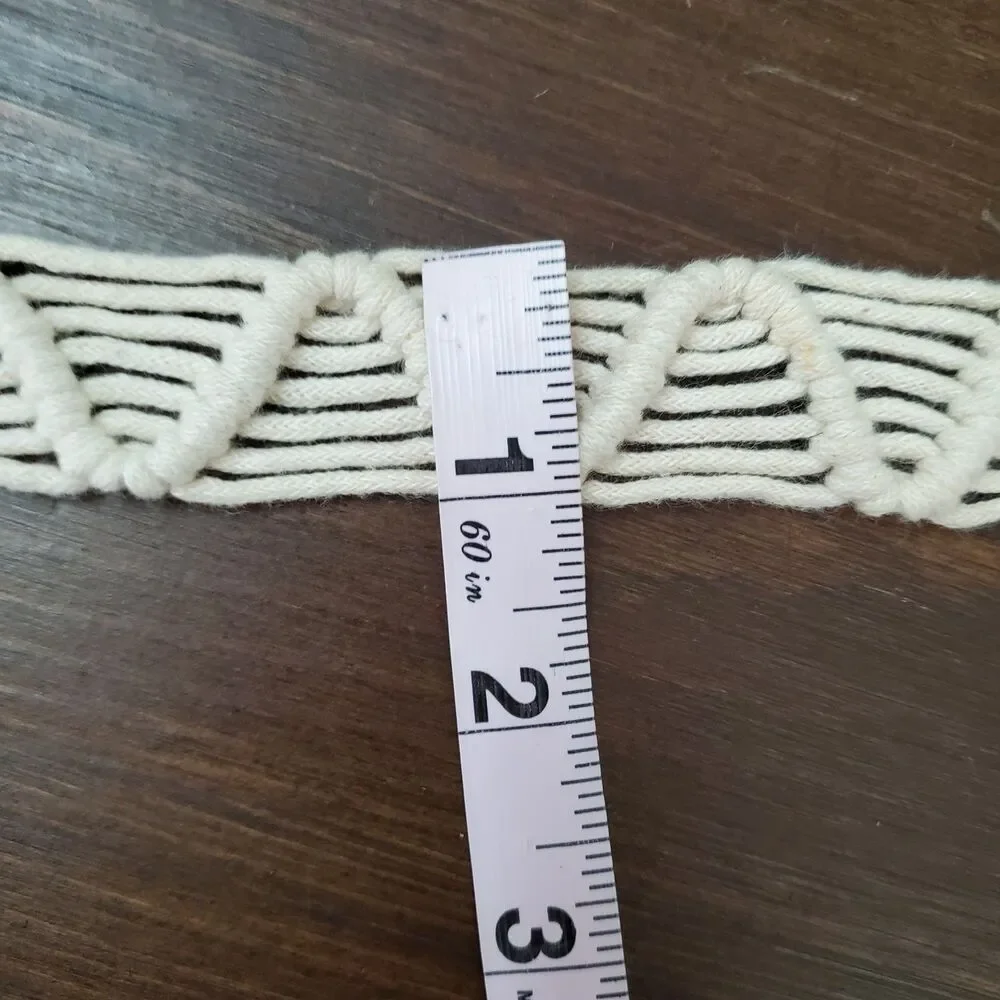 Vintage Macrame Belt Cream Cotton Ties Beads Fringe 30-32